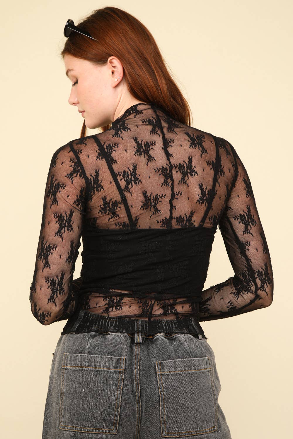 Victoria Sheer Mesh Lace Knit Top