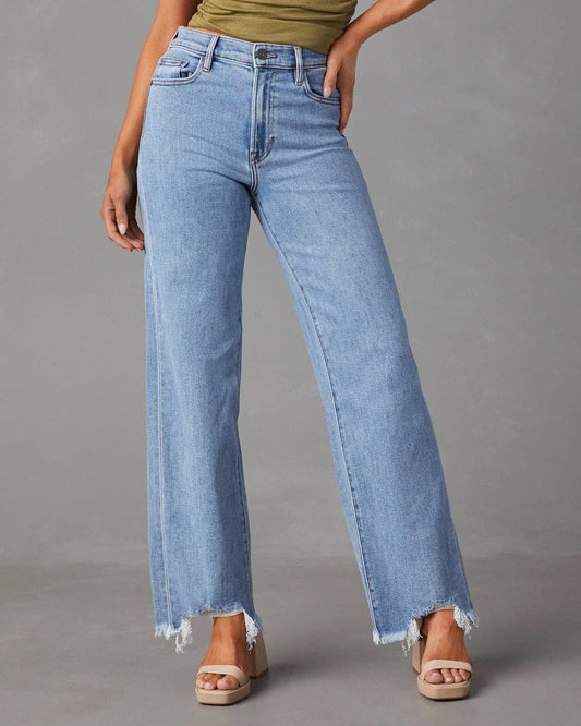 Loose Straight-Leg Jeans With Fringed Hem