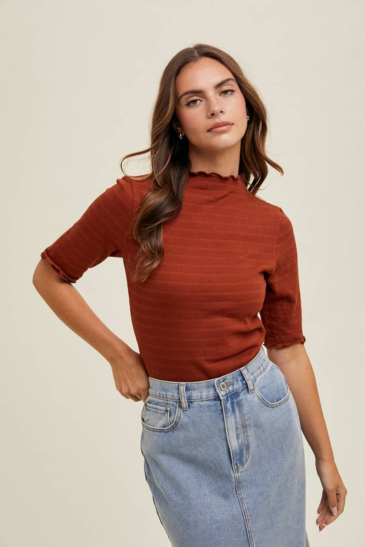 Heather Mock Neck 3/4 TOP