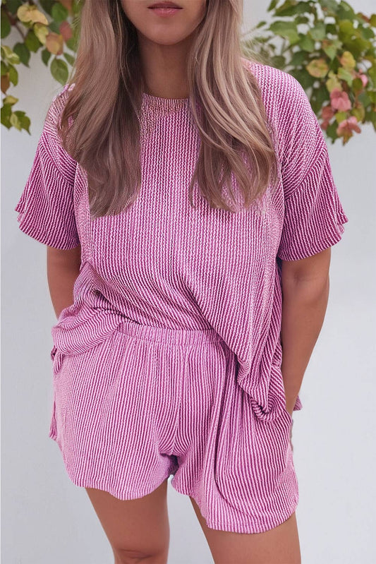 Ribbed Knit T Shirt and Shorts Plus Size Lounge Set