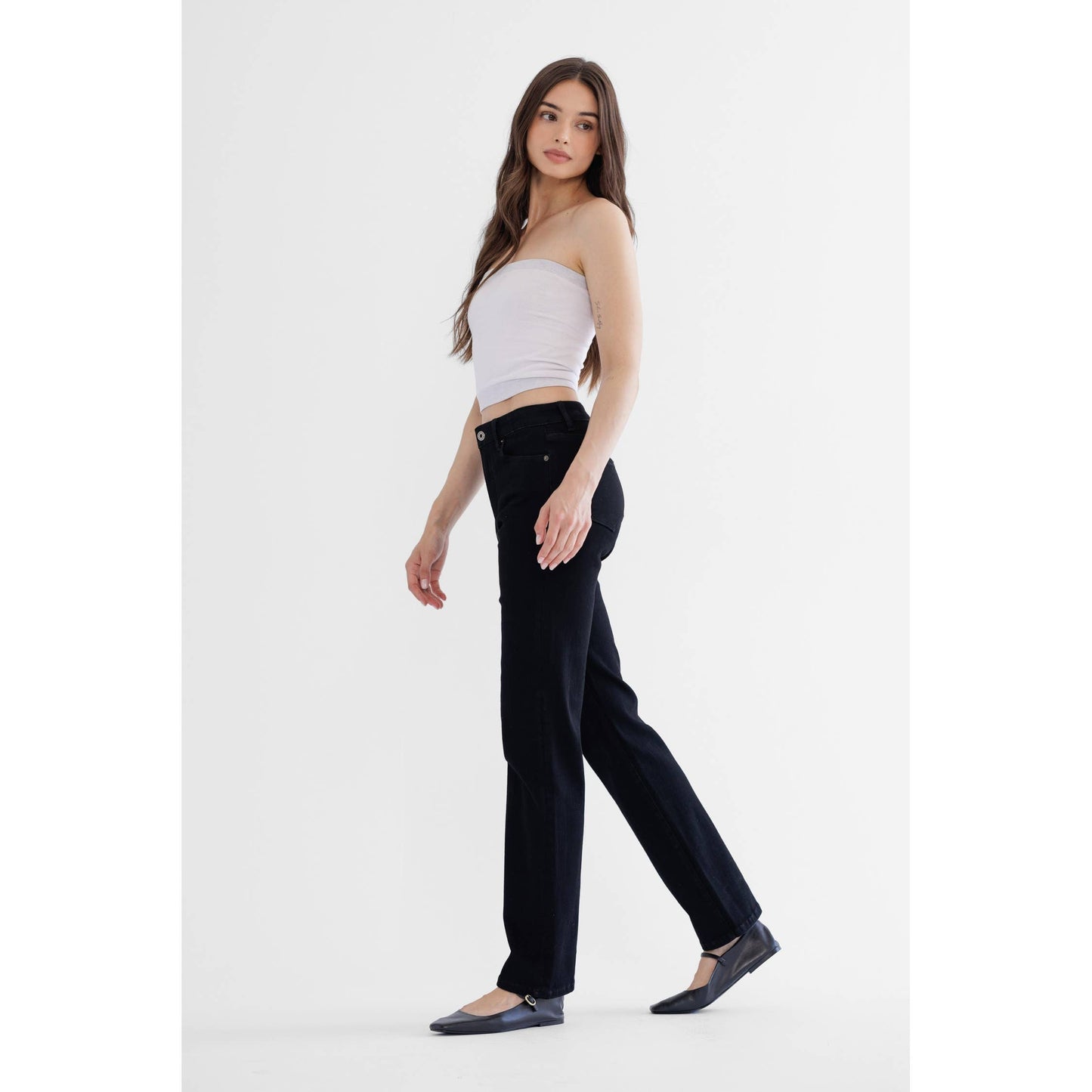 MICA MISTI BLACK HIGH RISE STRAIGHT LEG JEANS