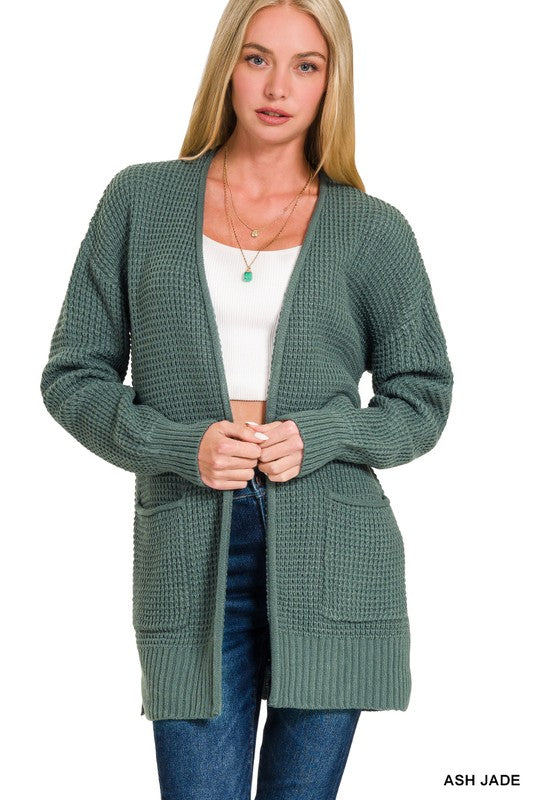 Jada Waffle Open Cardigan Sweater