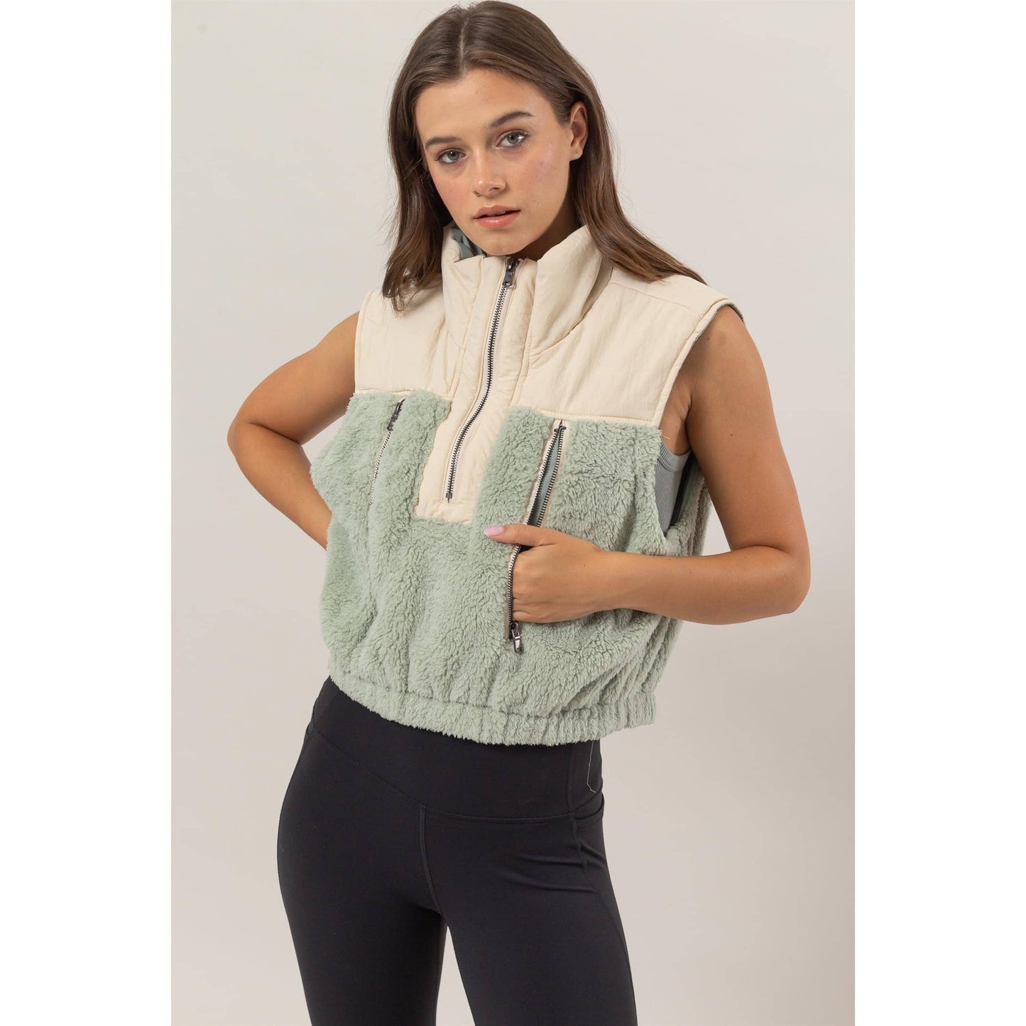 Fiona Faux Shearling Half-Zip Vest