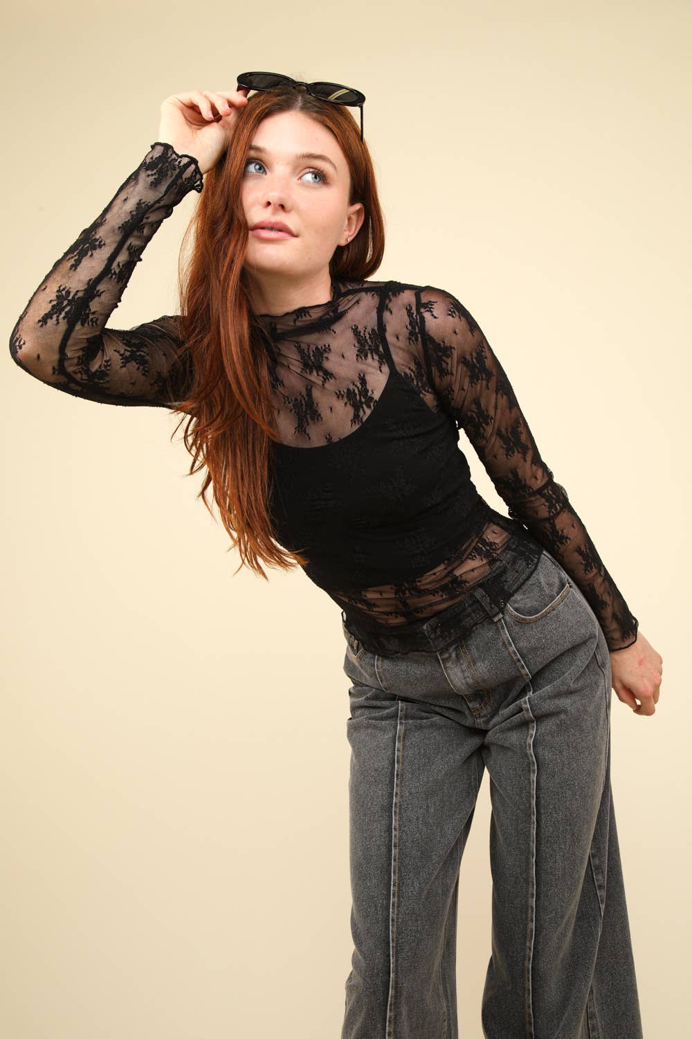 Victoria Sheer Mesh Lace Knit Top