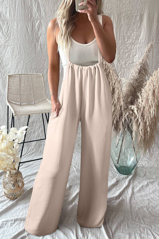 Wide Strap Ruched Knot Back Wide Leg Overall