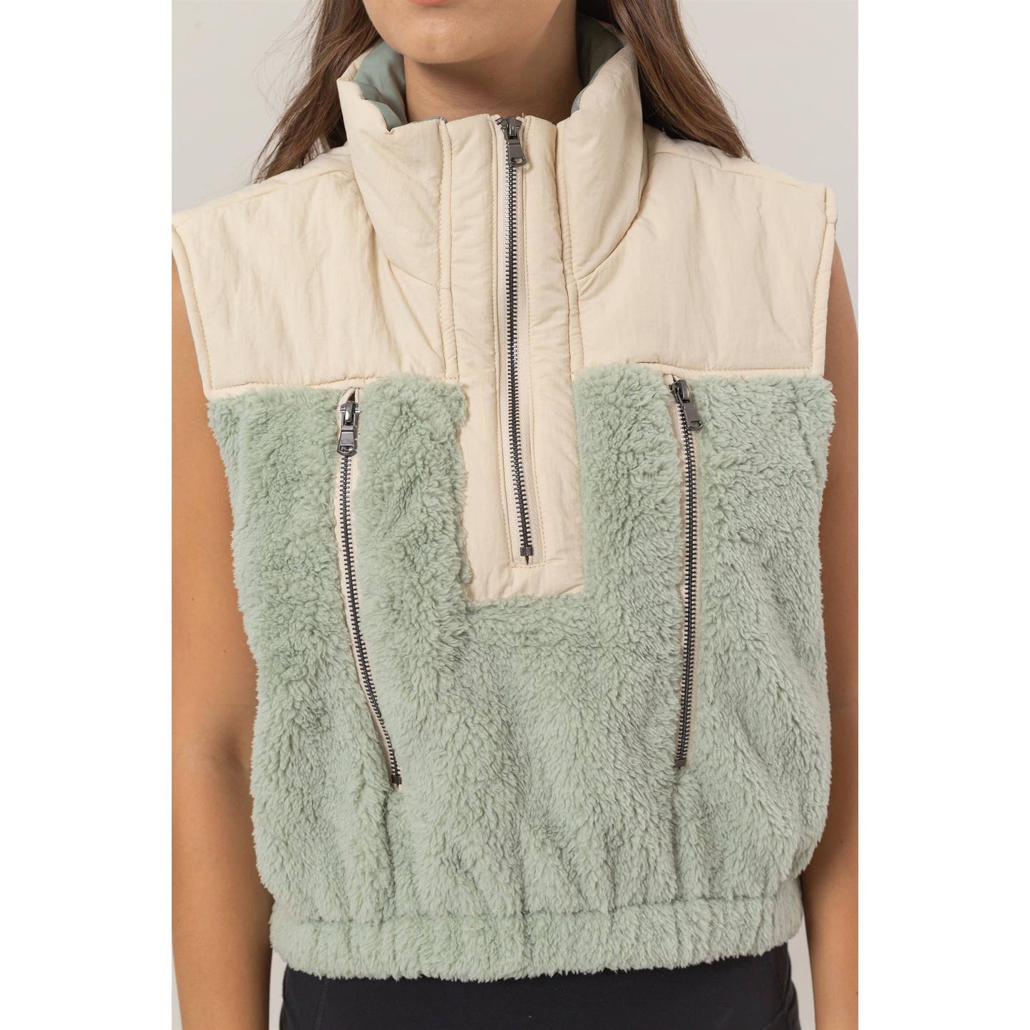 Fiona Faux Shearling Half-Zip Vest