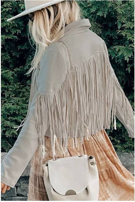 Long Sleeve Faux Suede Fringe Jacket