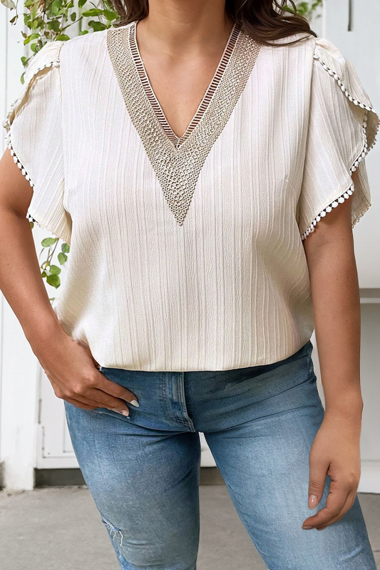 Embroidered V Neck Textured Blouse