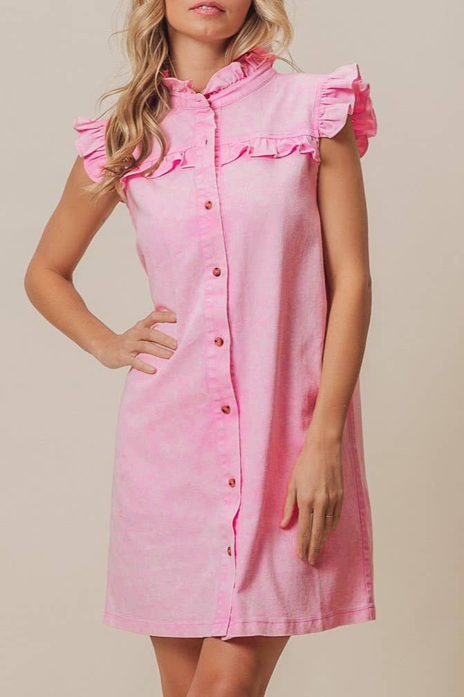 Pink Ruffle Denim Shirt/Dress