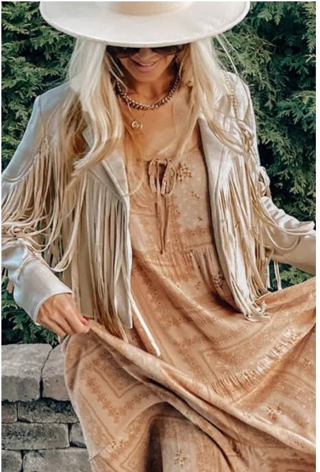 Long Sleeve Faux Suede Fringe Jacket