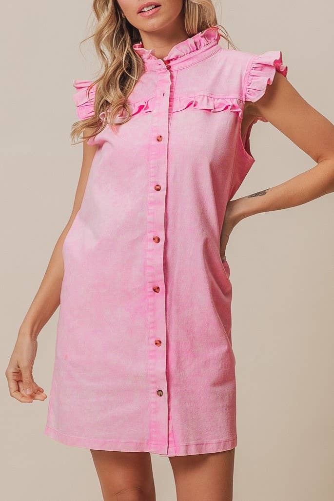 Pink Ruffle Denim Shirt/Dress