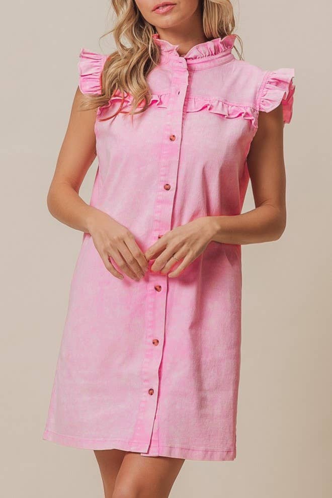 Pink Ruffle Denim Shirt/Dress