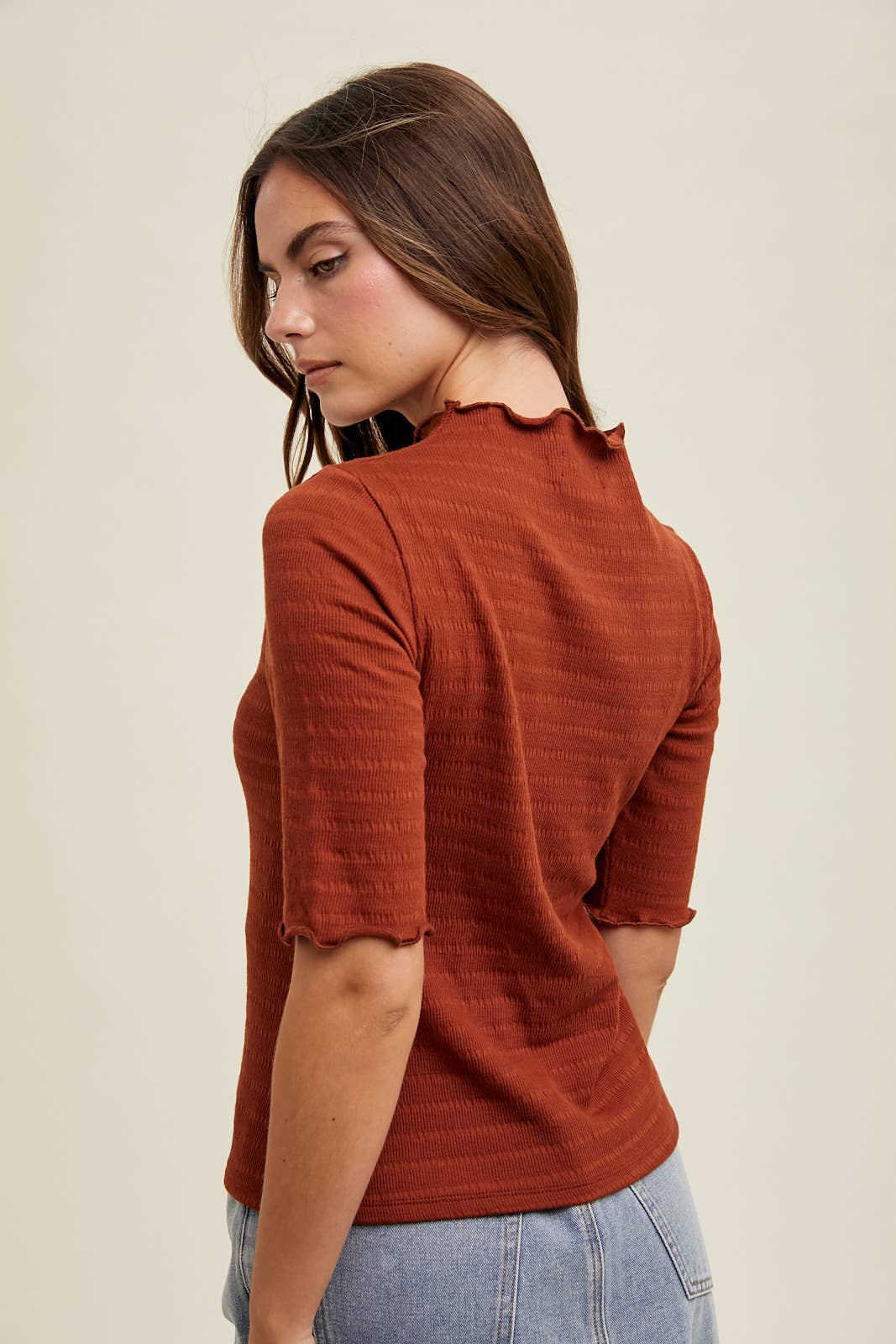 Heather Mock Neck 3/4 TOP