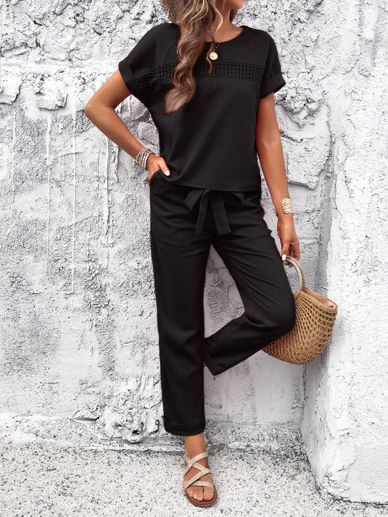 Rolled-Sleeve T-Shirt Trousers Set