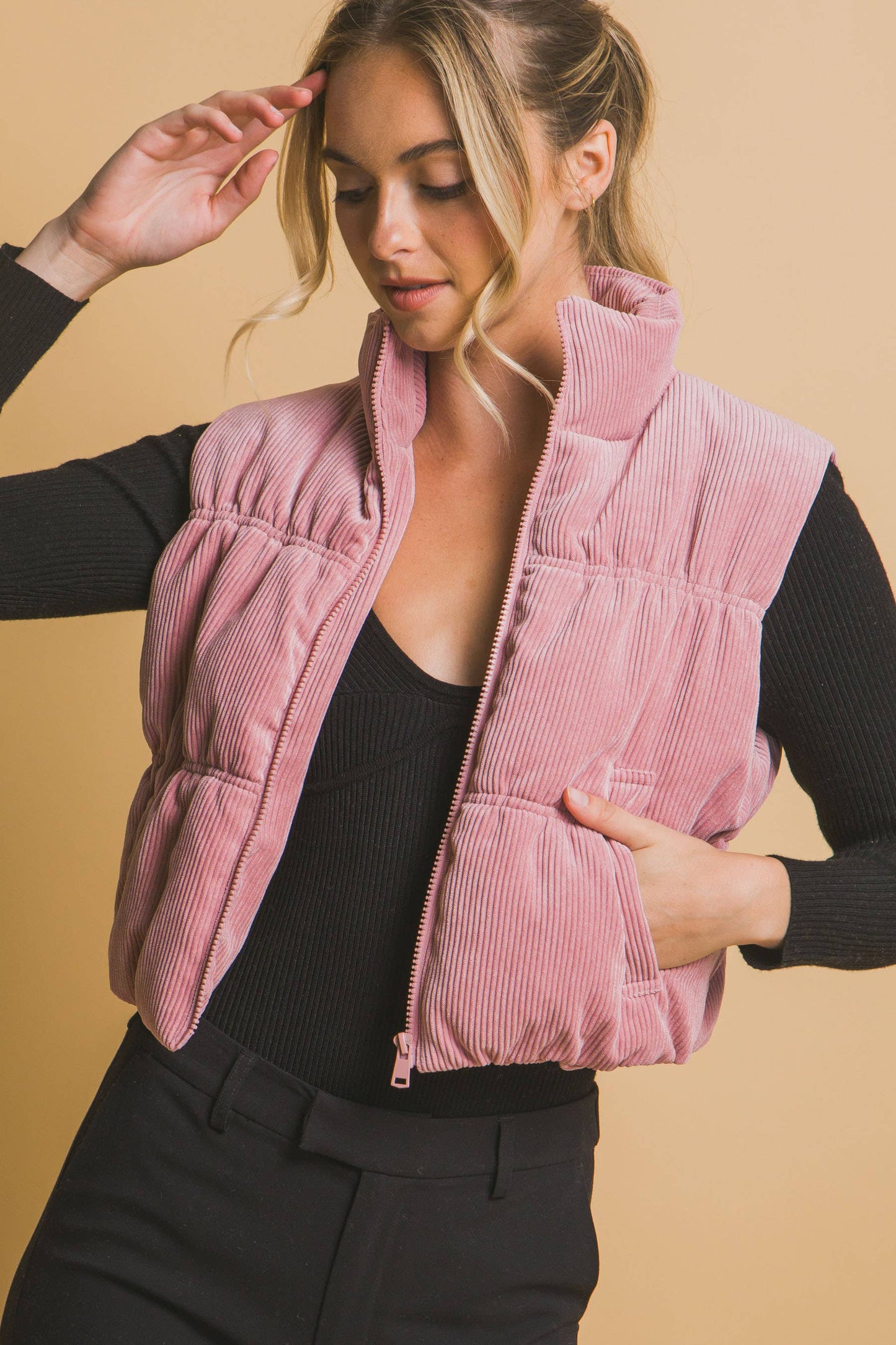 KORA CROPPED CORDUROY PUFFER VEST