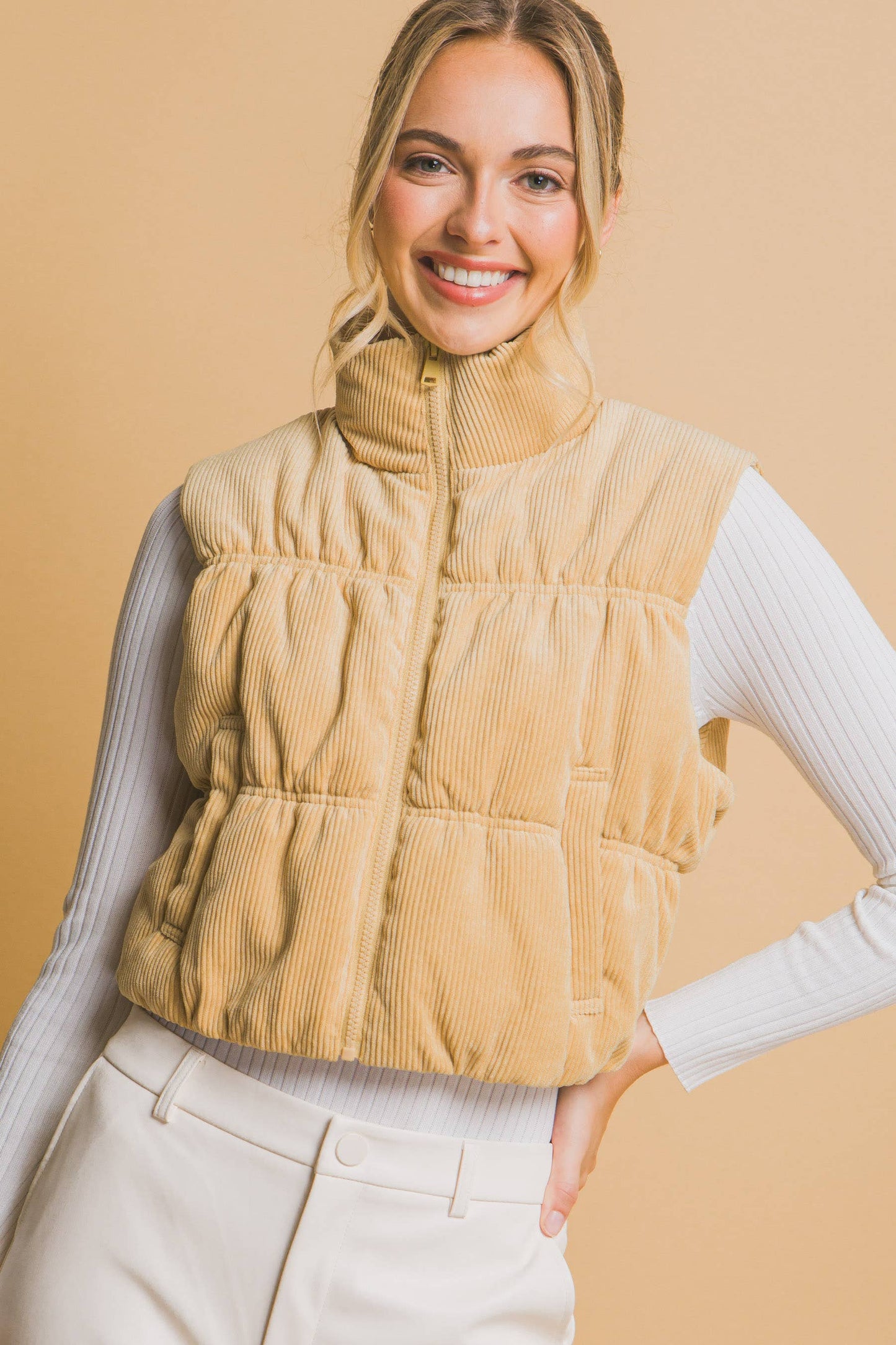 KORA CROPPED CORDUROY PUFFER VEST