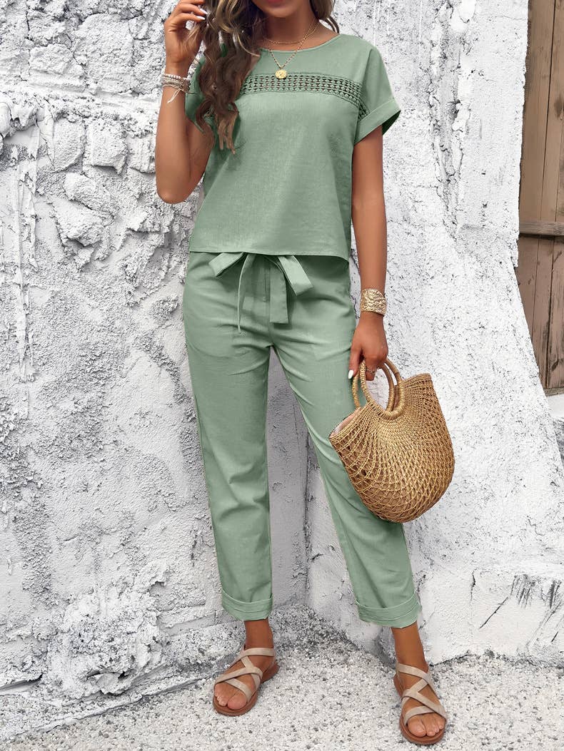 Rolled-Sleeve T-Shirt Trousers Set