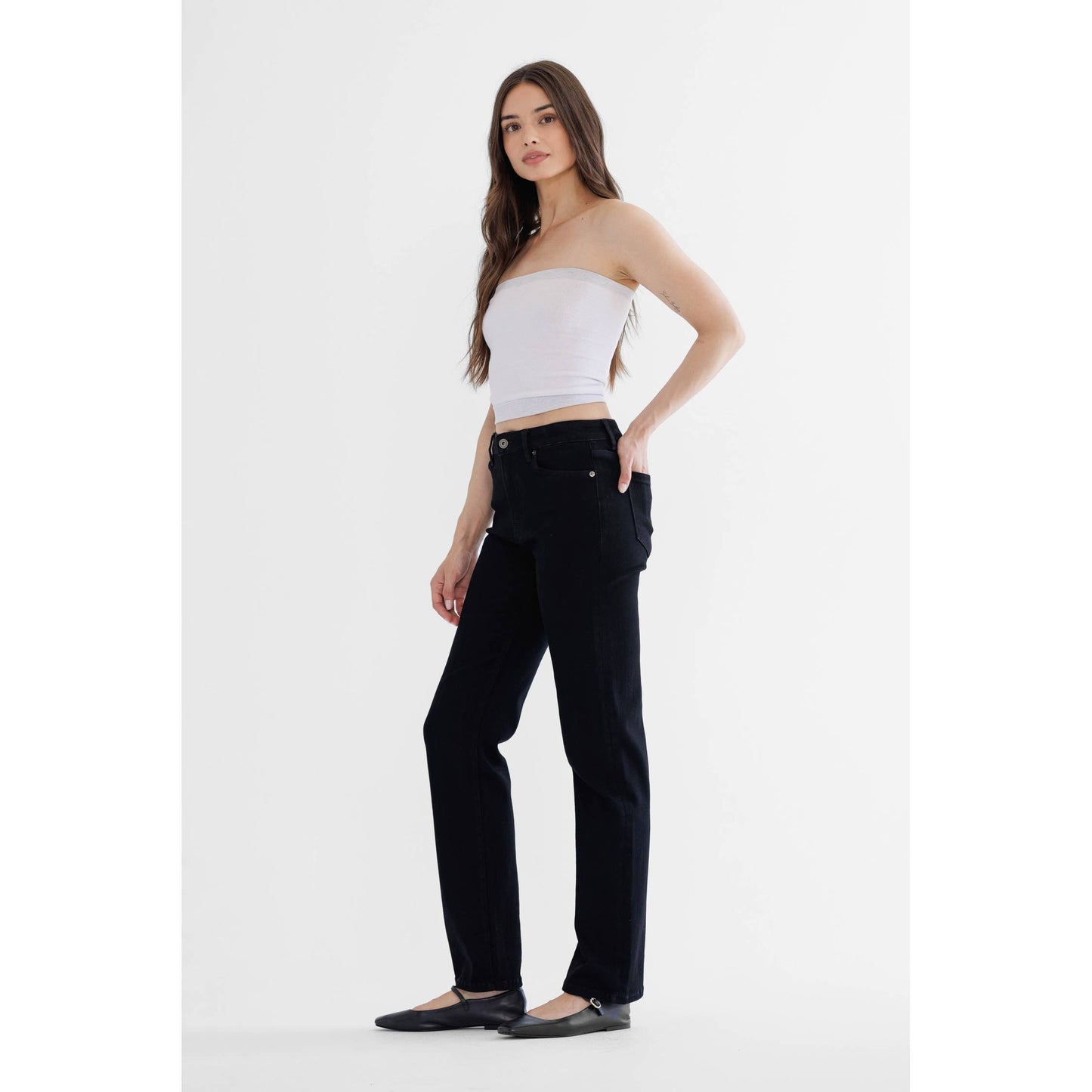 MICA MISTI BLACK HIGH RISE STRAIGHT LEG JEANS