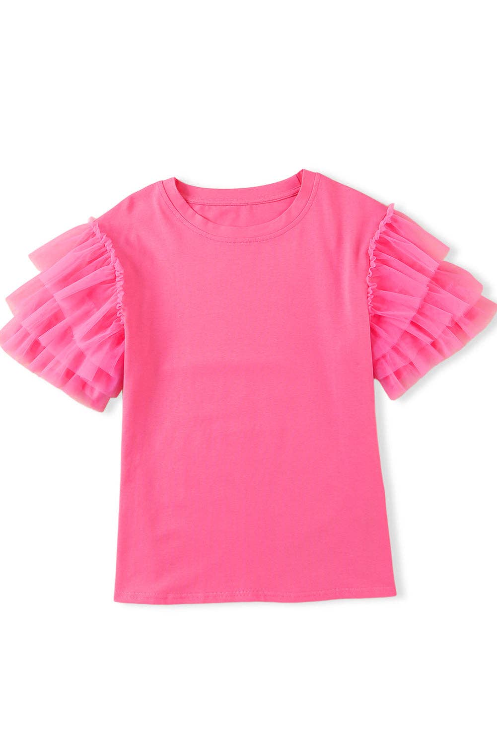 Pink Tulle Ruffle Sleeve Top