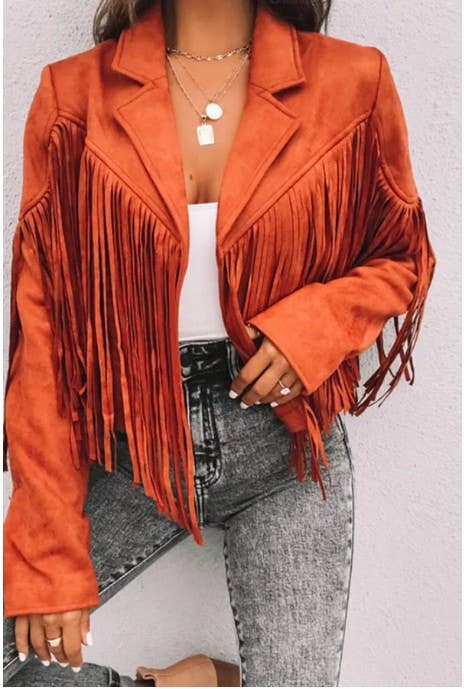 Long Sleeve Faux Suede Fringe Jacket