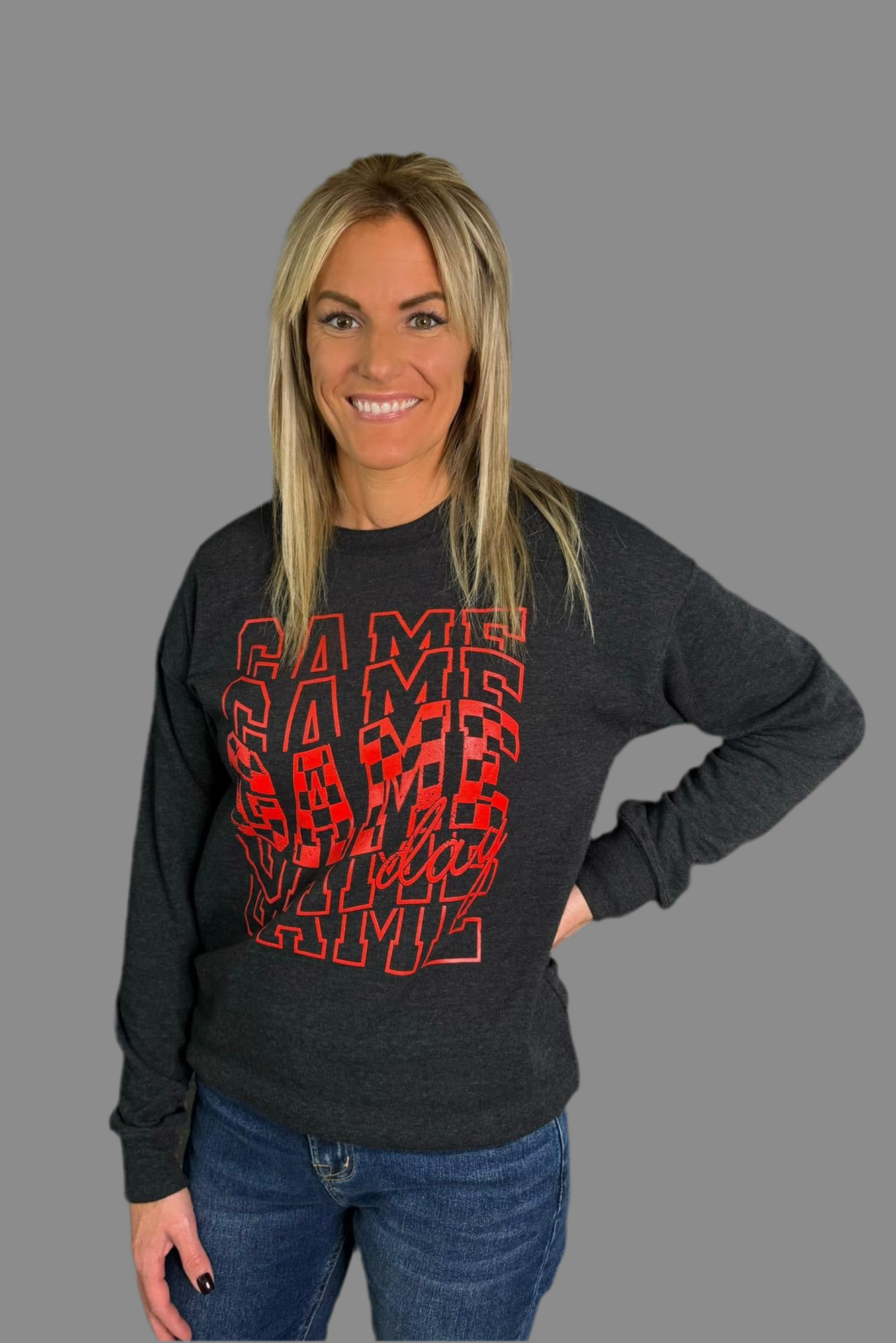 Gretchen Game Day Graphic Sweatshirt Checkered