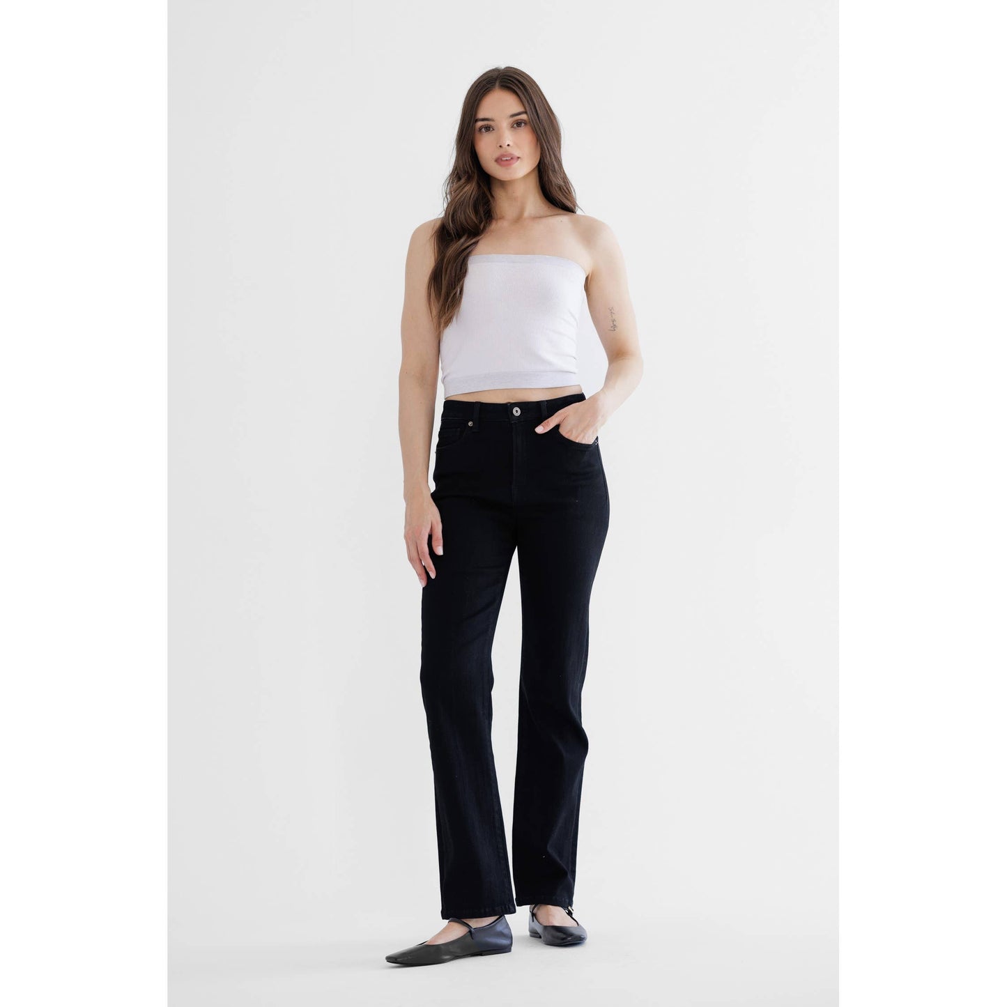 MICA MISTI BLACK HIGH RISE STRAIGHT LEG JEANS