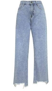 Loose Straight-Leg Jeans With Fringed Hem