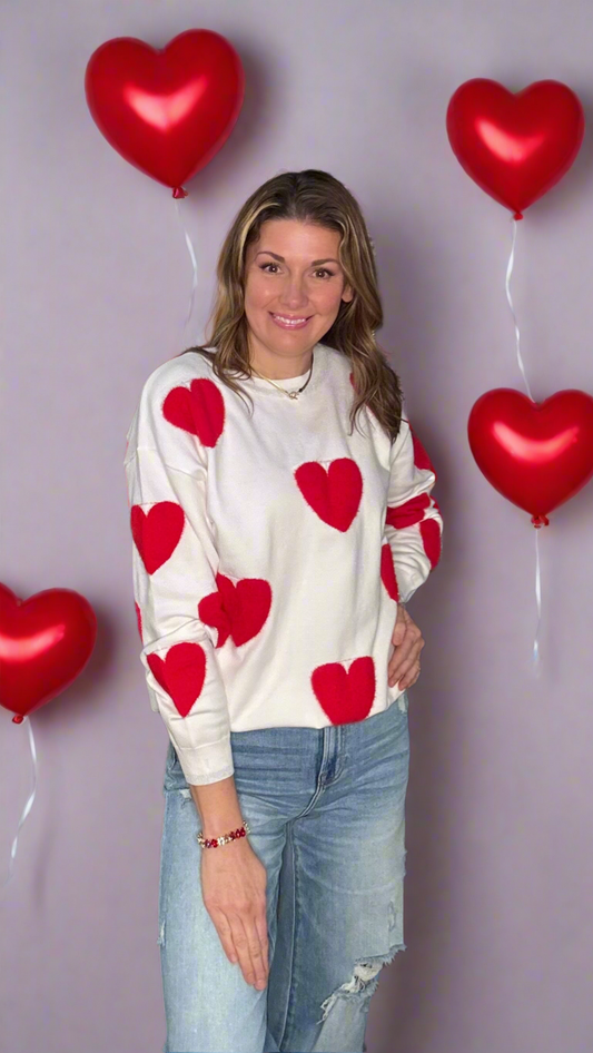 FUZZY HEART SWEATER