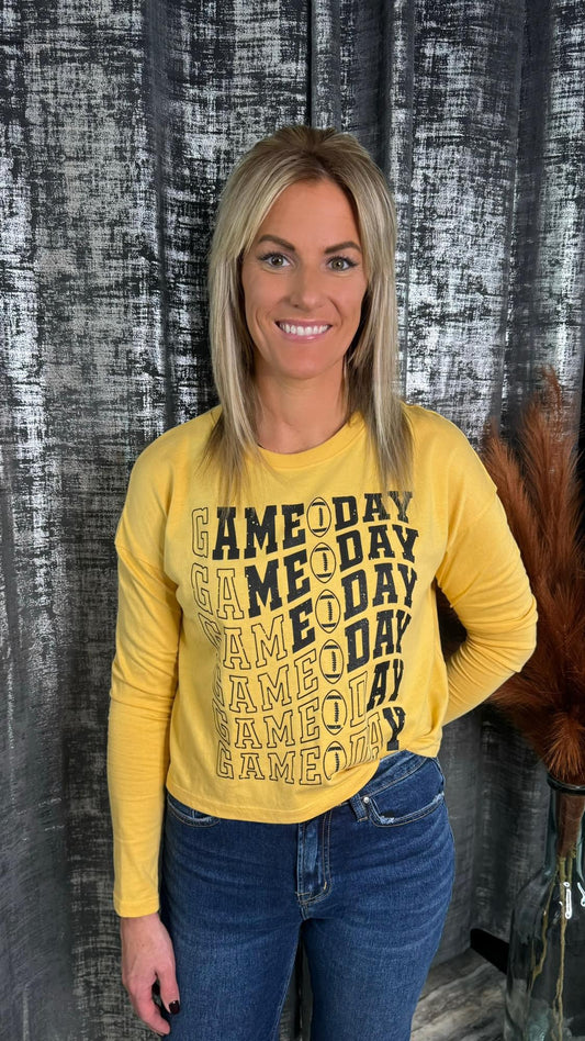 CHELSIE CROPPED GAME DAY LONG SLEEVE TEE