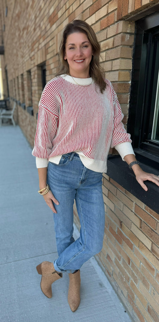 ASHLEIGH TWO TONE STRIPED SWEATER