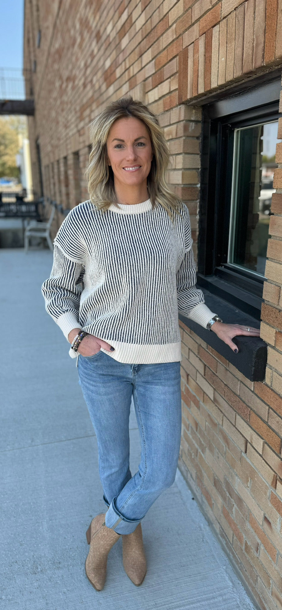 ASHLEIGH TWO TONE STRIPED SWEATER