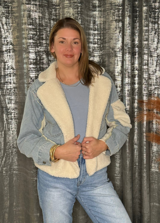 DELILA DENIM AND FLEECE MIX MATCH JACKET