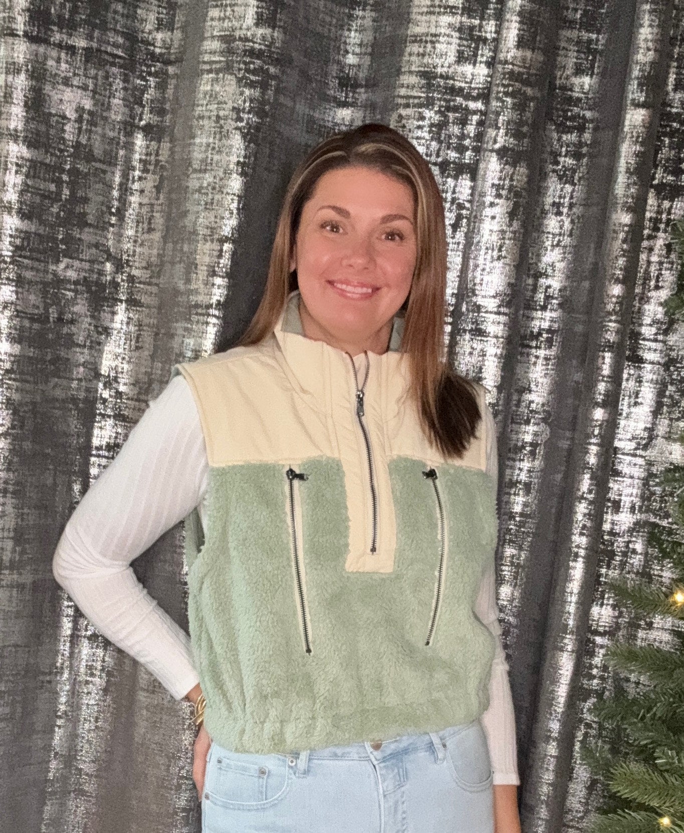 Fiona Faux Shearling Half-Zip Vest