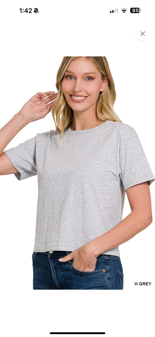 ZENANA COTTON CREW NECK SHORT SLEEVE CROPPED T-SHIRT