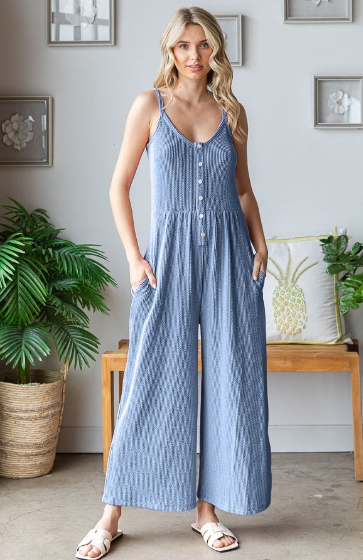 Solid Ribbed Cami Jumpsuit