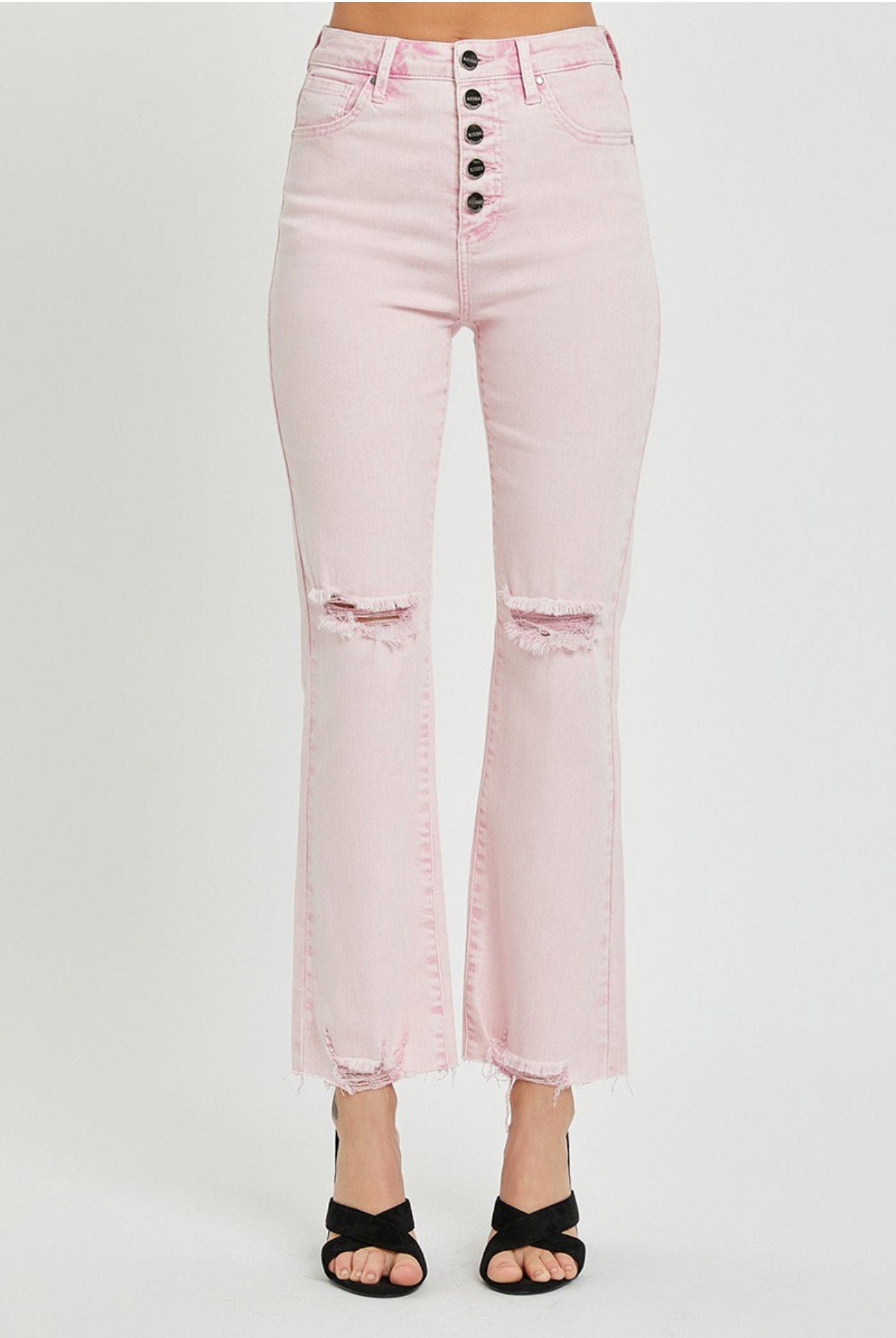 Risen High Rise Acid Pink Button Down Jeans