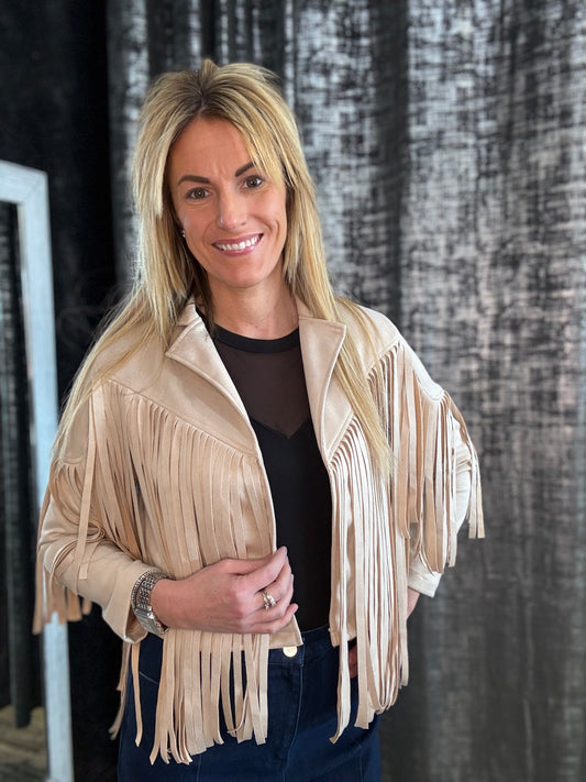 Long Sleeve Faux Suede Fringe Jacket