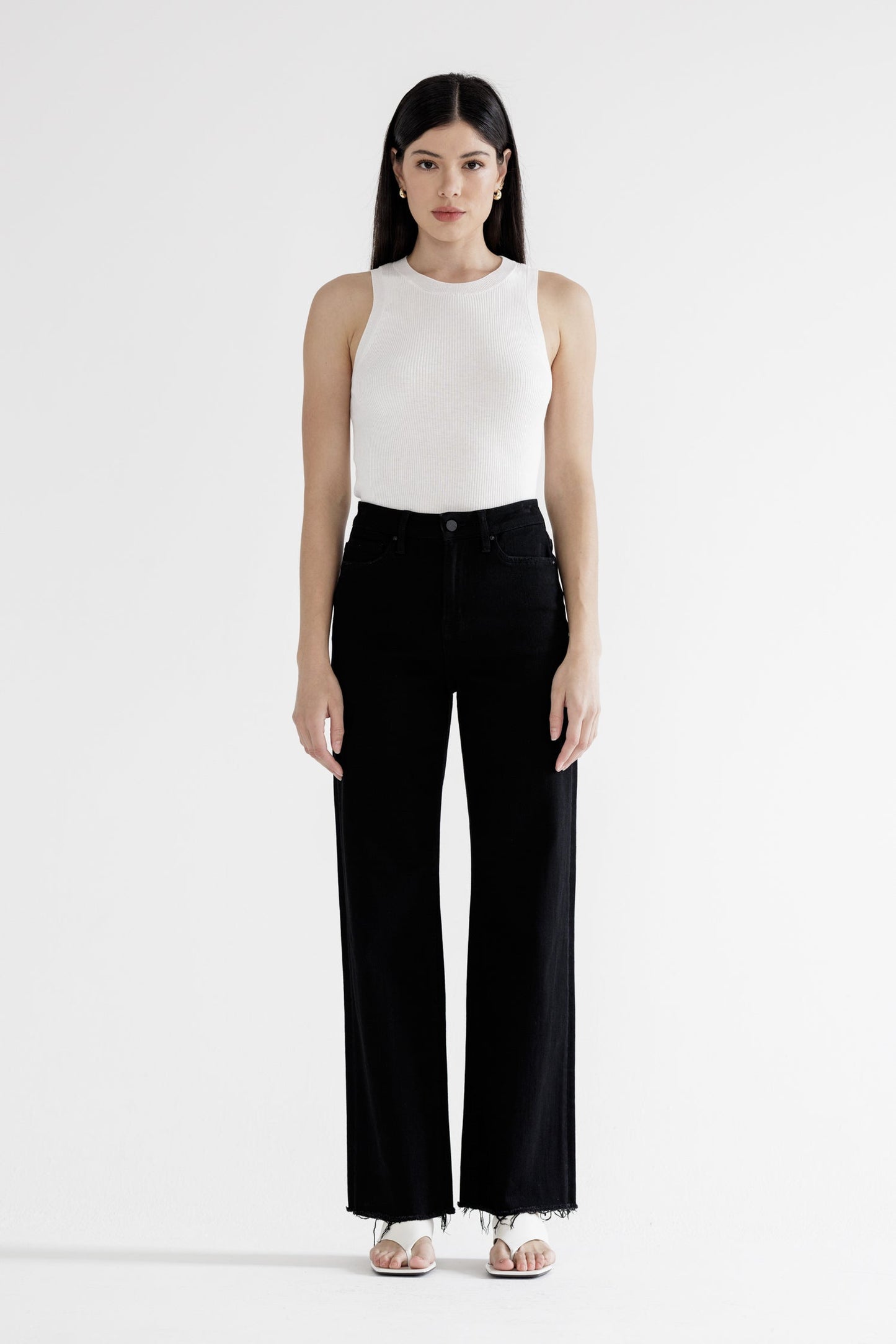 MICHELLE BLACK HIGH RISE WIDE LEG RAW HEM