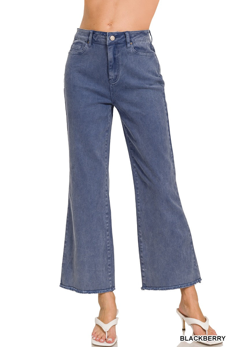 Zenana Acid Washed Frayed Hem Jeans