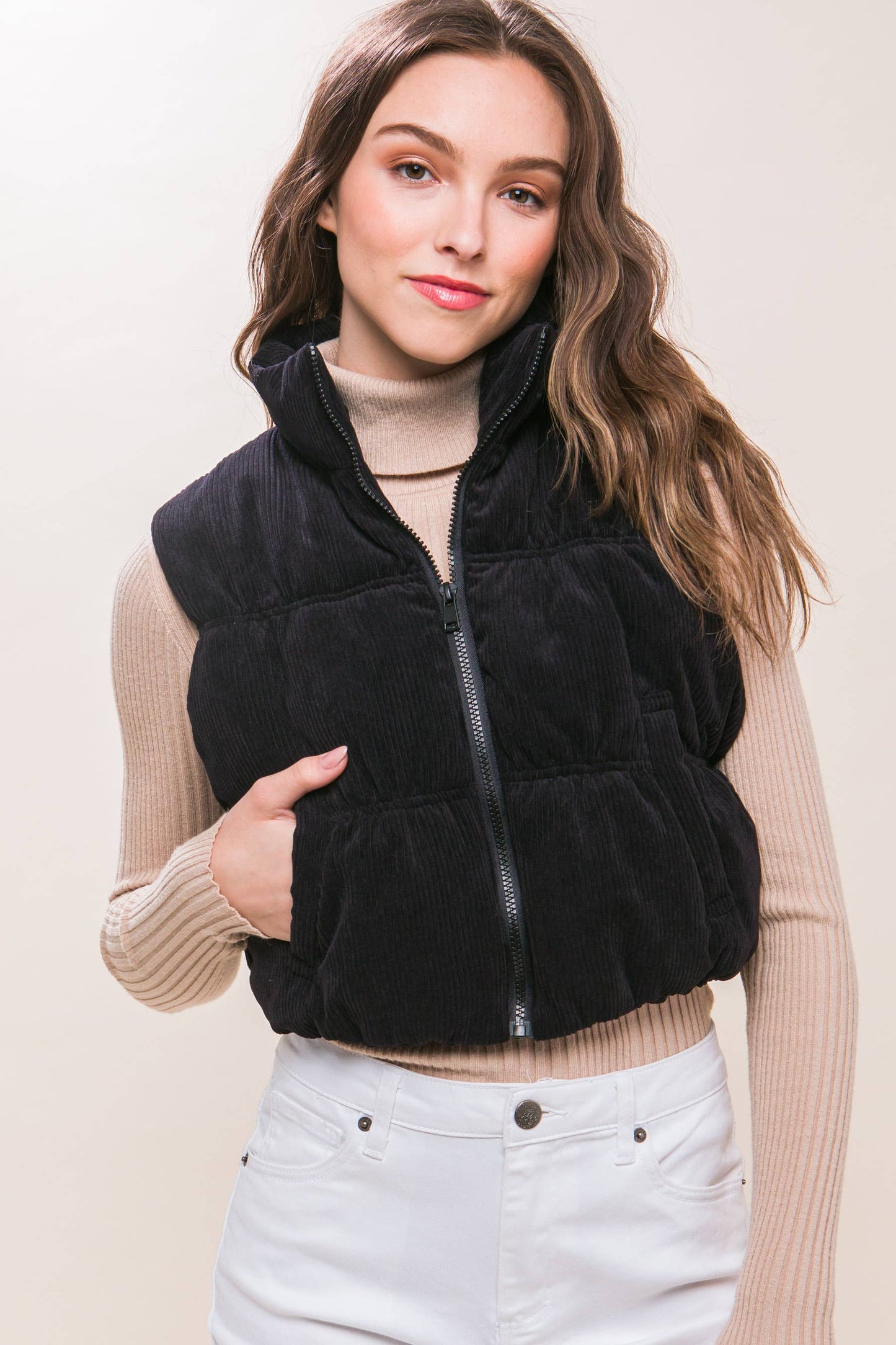 KORA CROPPED CORDUROY PUFFER VEST