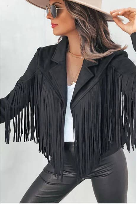 Long Sleeve Faux Suede Fringe Jacket