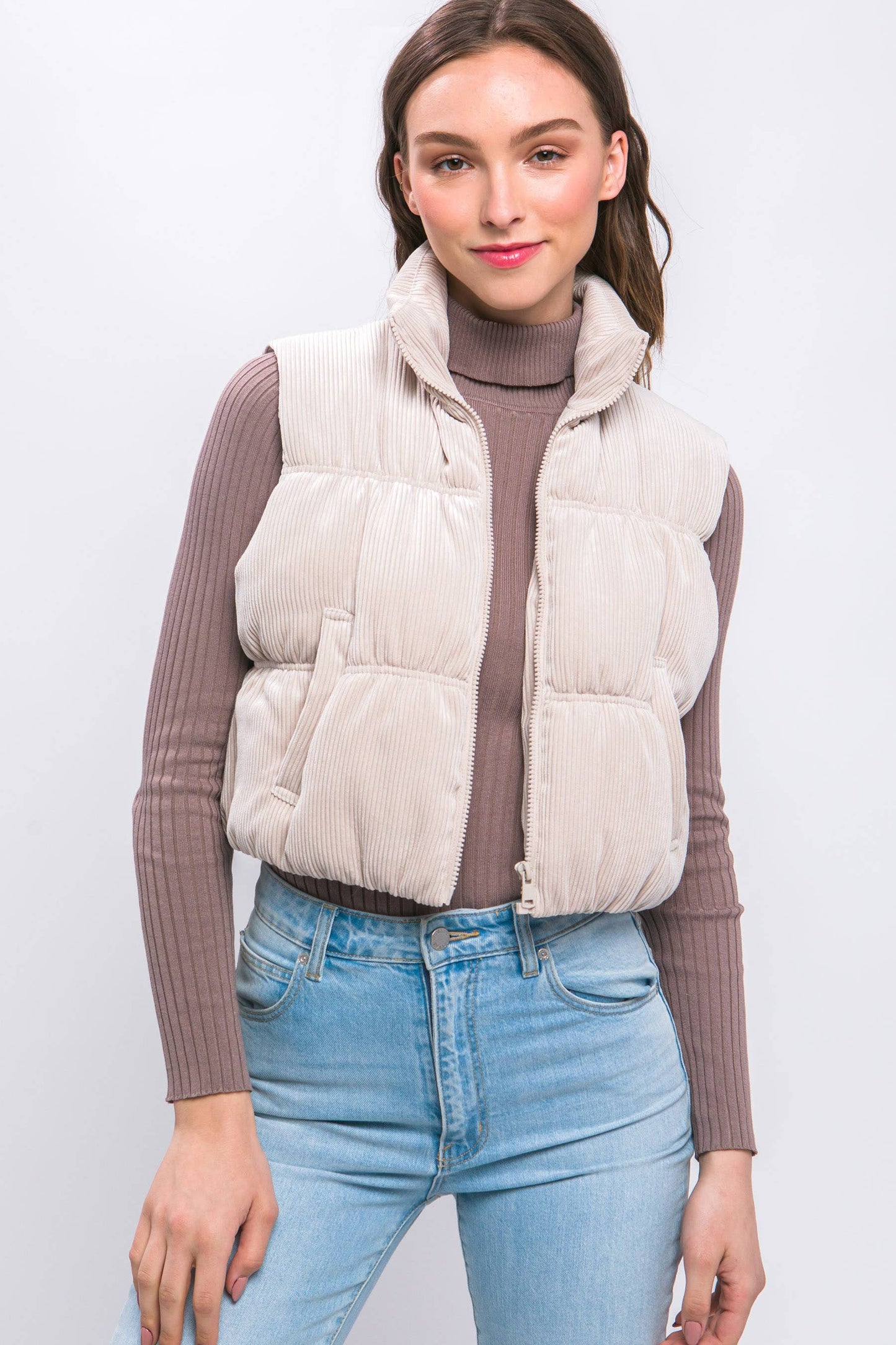 KORA CROPPED CORDUROY PUFFER VEST