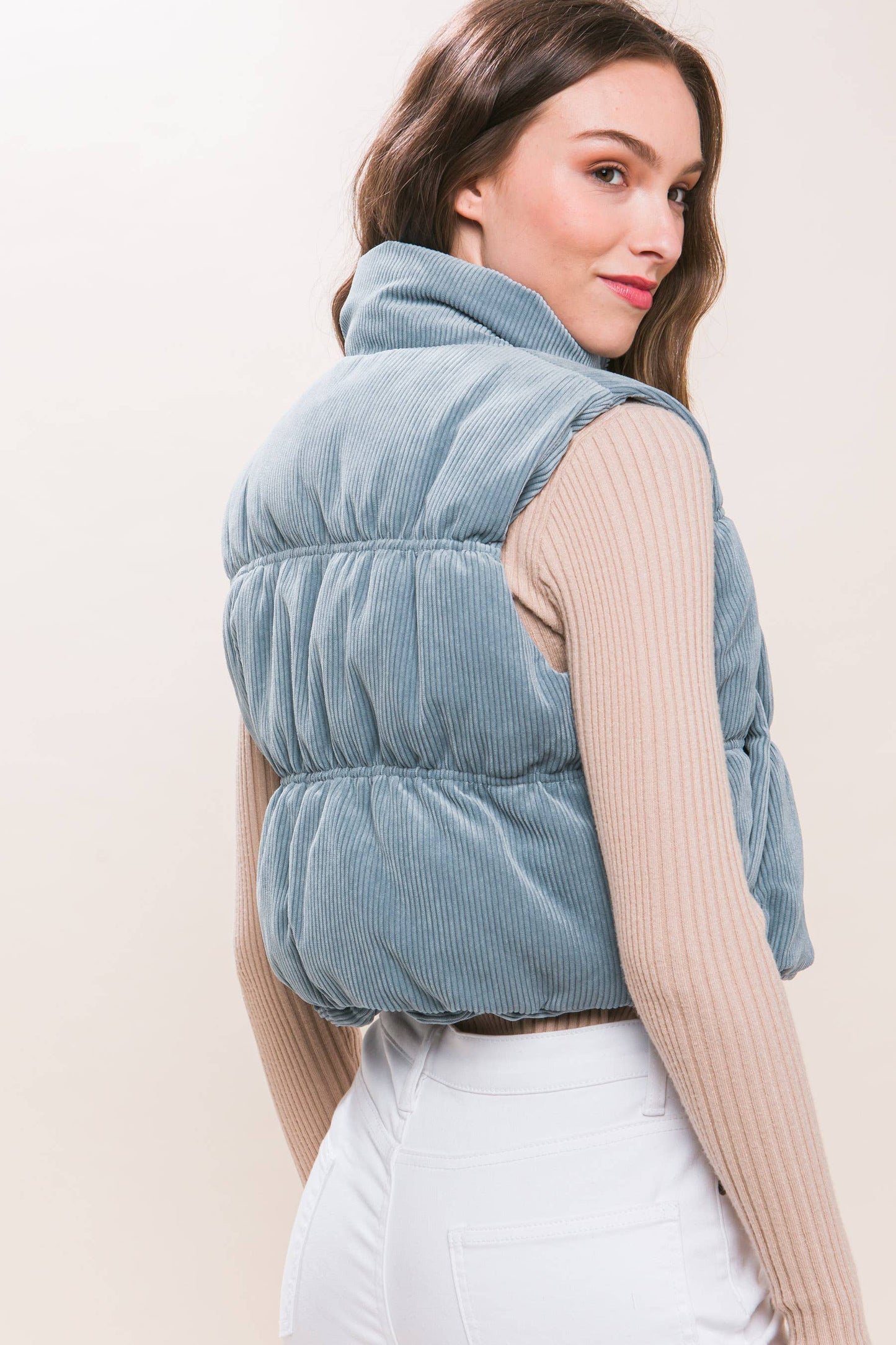 KORA CROPPED CORDUROY PUFFER VEST