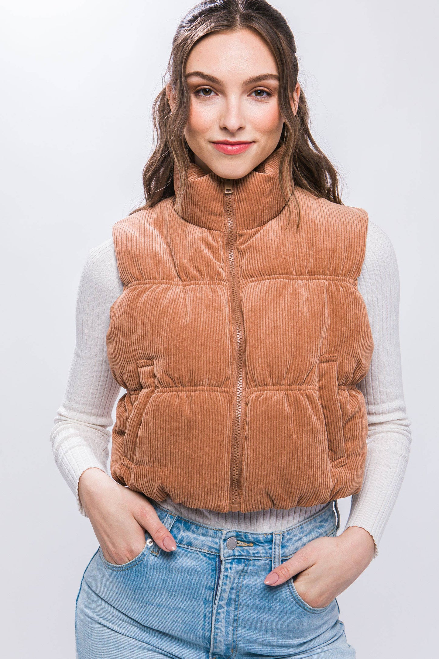 KORA CROPPED CORDUROY PUFFER VEST