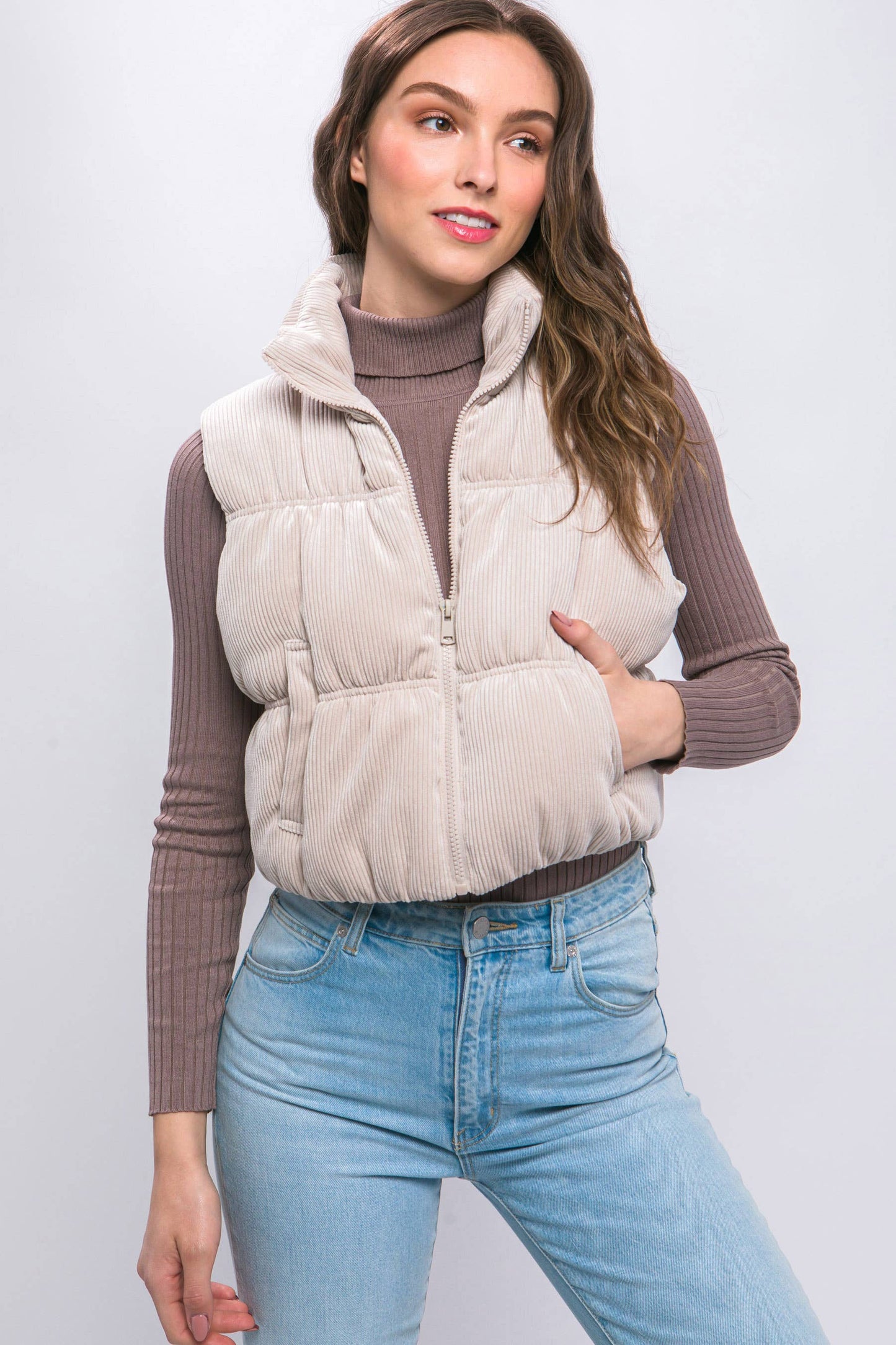 KORA CROPPED CORDUROY PUFFER VEST