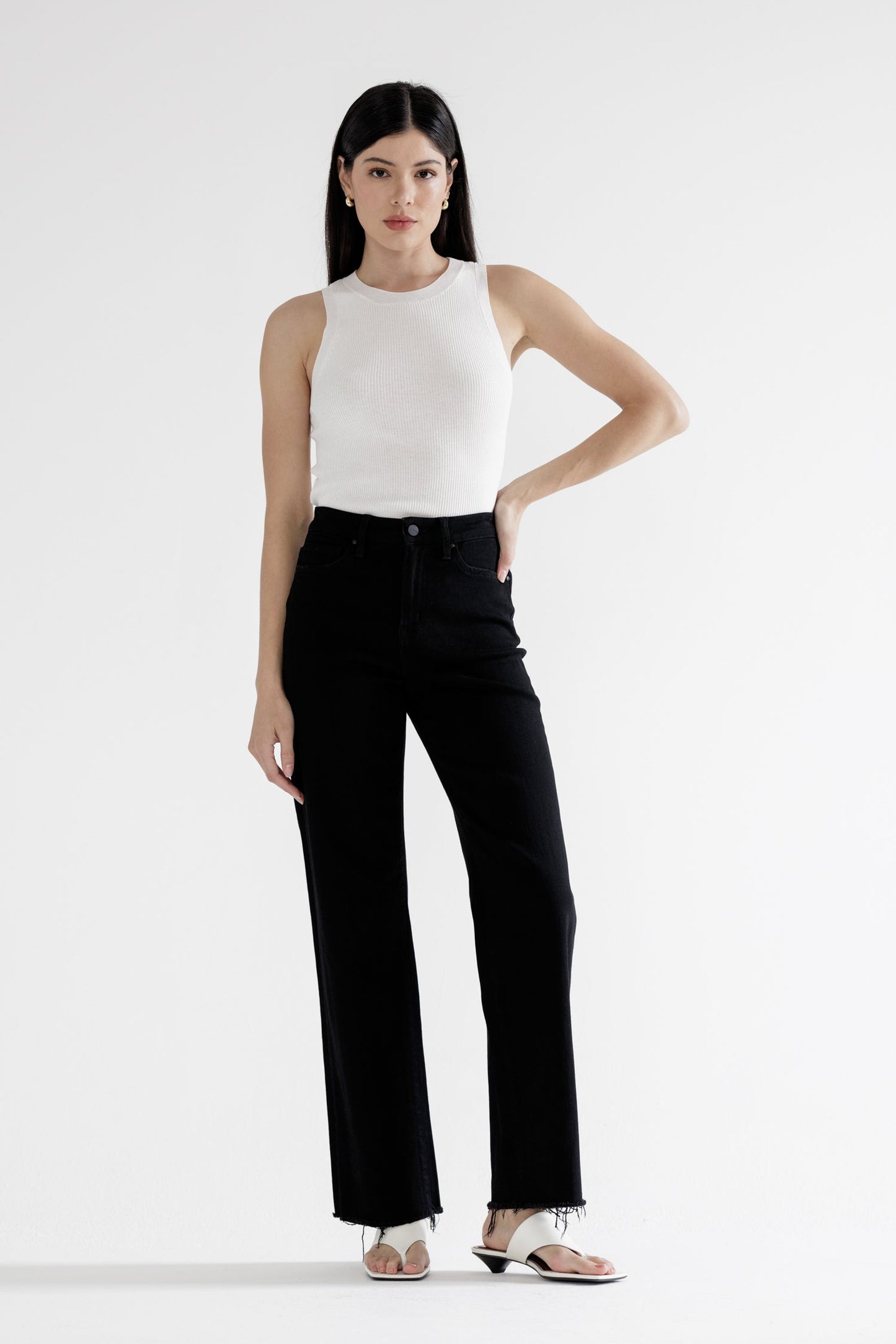 MICHELLE BLACK HIGH RISE WIDE LEG RAW HEM