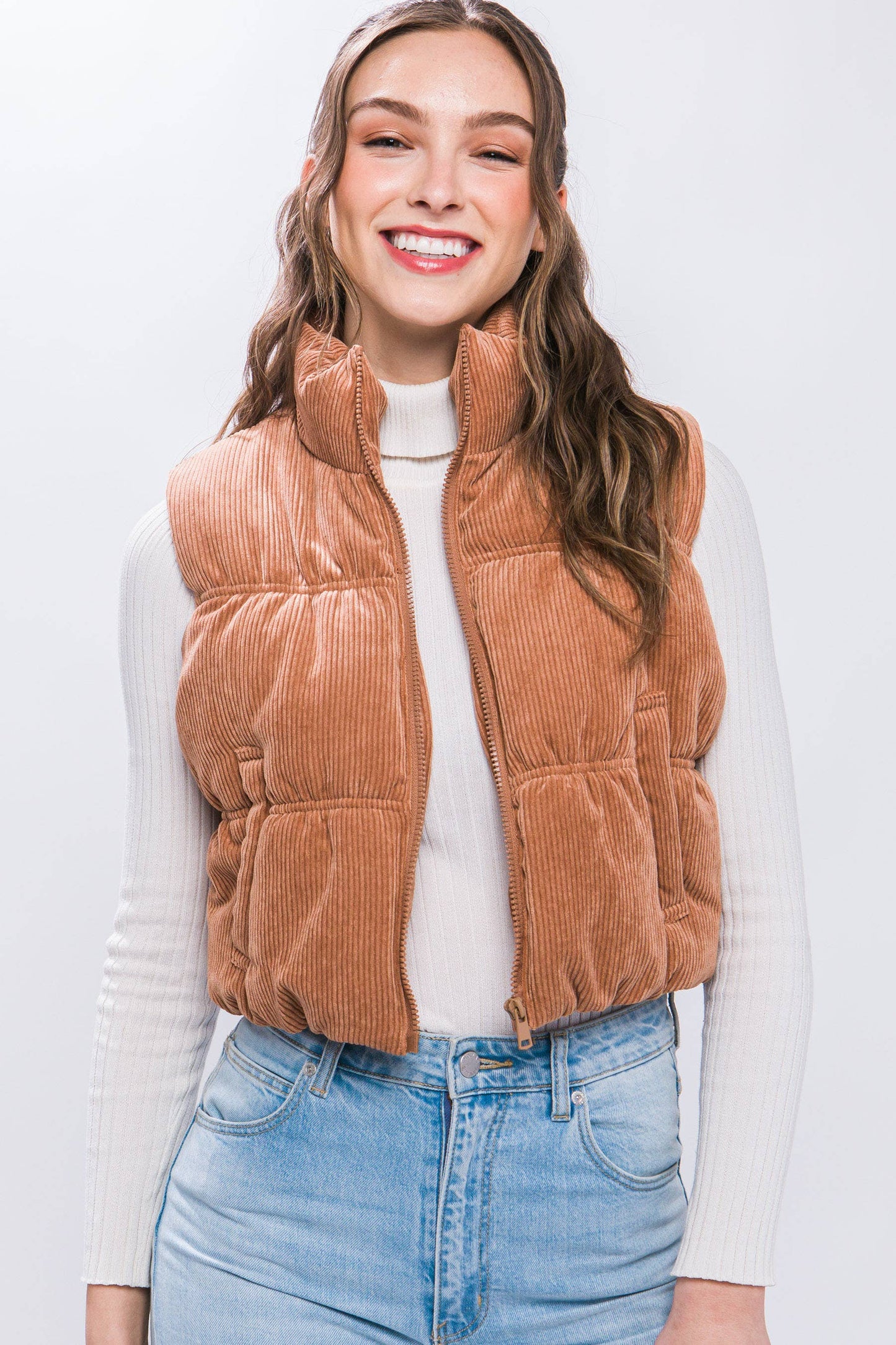 KORA CROPPED CORDUROY PUFFER VEST