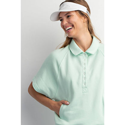 FRENCH TERRY SHORT SLEEVE TOP WITH COLLAR