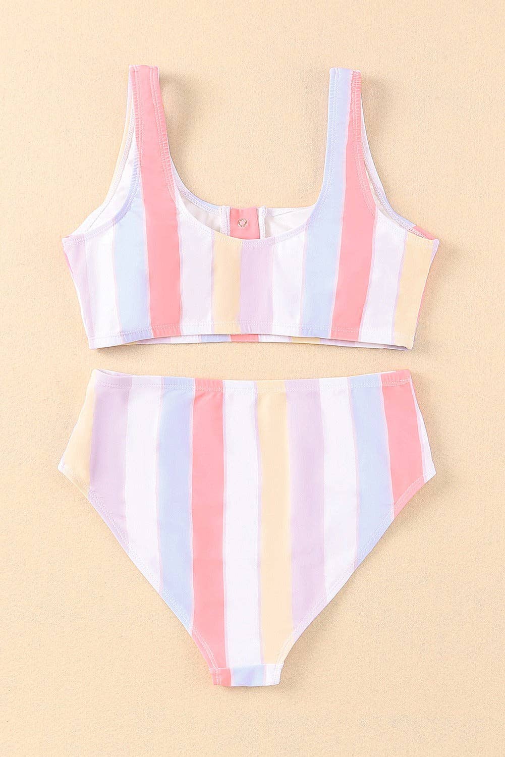 Snap Buttons Striped Print Two-piece Bikini