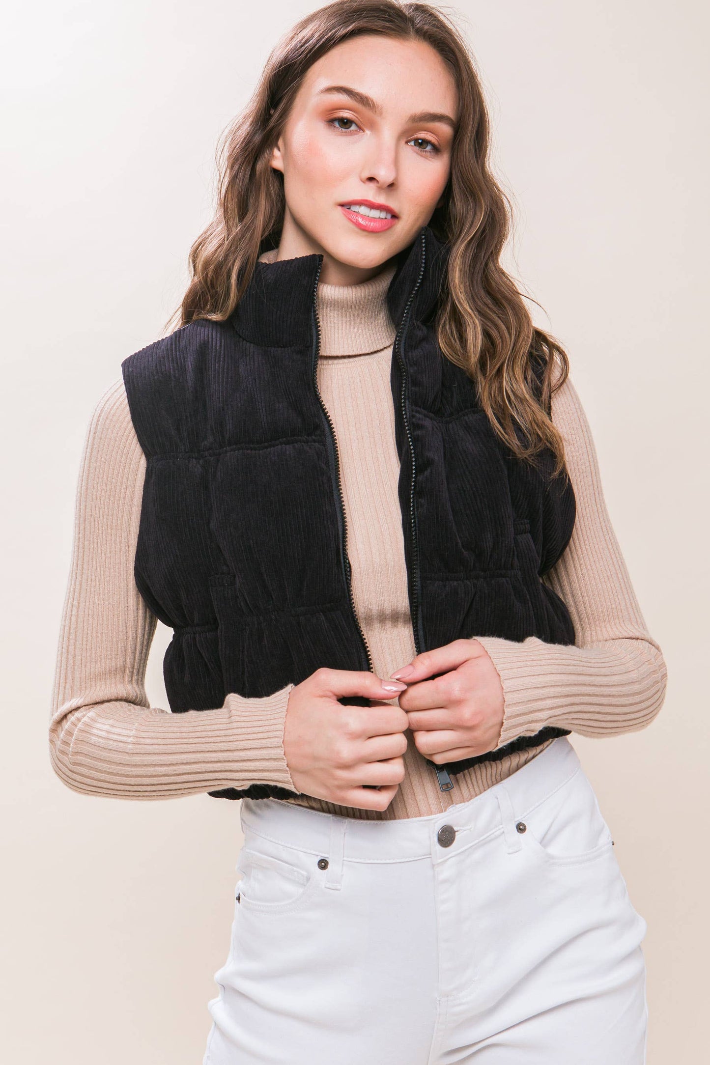 KORA CROPPED CORDUROY PUFFER VEST